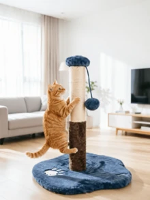 Sisal Cat Scratching Post, Wear-Resistant And Scratch-Resistant To Protect Furniture, Stable Base Preventing Tipping, Paired With A Teasing Pom-Pom For Cats, Serving Both Claw Sharpening And Play Purposes - Multicolor - View 1
