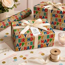 Rouleau de papier cadeau 5m/16.4ft, papier d'emballage cadeau, motif Joyeux Anniversaire, papier kraft mat, 43cm X 500cm, convient pour le DIY, les réunions entre meilleurs amis, les fêtes d'anniversaire, la décoration de vacances - Joyeux anniversaire - Voir 8