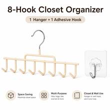 2pcs Set 8-Hook Closet Storage Rack, Space-Saving Clothes And Hat Organizer, With Adhesive Wall Hooks, Multi-Purpose Closet Storage, Can Store Hats, Bras, Scarves, Belts And Accessories. - View 7
