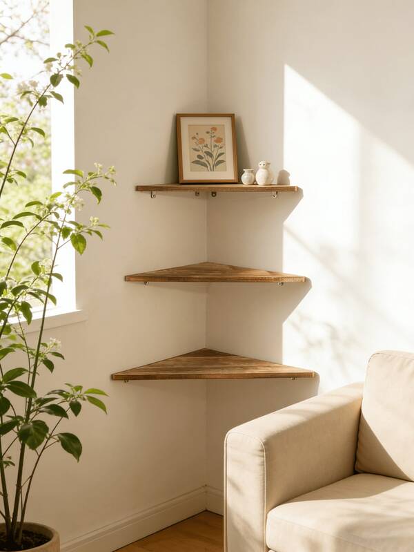 Estante de almacenamiento montado en la pared, combinación de estantes de esquina 1/3 montados en la pared, estante flotante vintage, estante de exhibición moderno y minimalista para sala de estar, dormitorio, oficina, baño, cocina, estante de almacenamiento para la entrada.