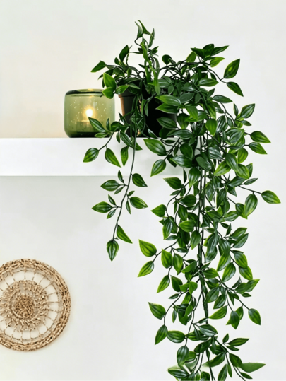 1pc/6pcs Artificial Vertical Potted Plant With Pot, Faux Green Hanging Foliage, Maintenance-Free No Watering Required, Indoor Wall Hanging Basket Decor, Entryway Landscape, Greenery Ornament