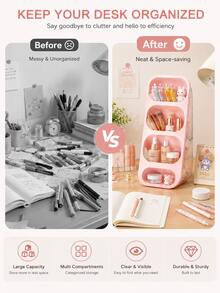 1/2/3pcs Pink/White Desktop Storage Box + 2 Transparent Single Compartment Storage Box/Set, Large Capacity Partitioned Marker Storage Rack, Multi-Functional Stationery Storage Box, Visible Transparent Desktop Organizer, Thickened Durable Classificati - Type a - View 4