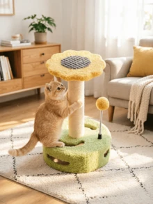 Small Flower-Shaped Cat Tree, Scratch-Resistant Sisal Posts, Hollow Base With Cat Teaser Ball, Viewing Platform Included, Multiple Colors Available, Integrated Play And Scratching Design With Space-Saving Footprint. - Multicolor - View 4