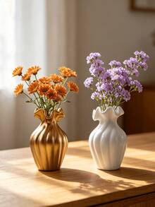 1Pc Gold Lace Vertical Stripe Art Vase - Nordic Modern Light Luxury Resin Flower Vase For Living Room & Desk | Home Decor, Room Decor, Vintage Decor, Boho Decor, Desk Decor, Unique Gift, Table Centerpiece, Housewarming Gift - Multicolor - View 5