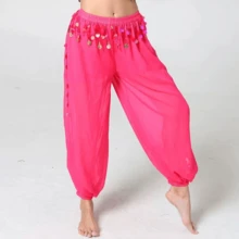 1pc Belly Dance Sequin Performance Pants, Stage Performance Lantern Pants, Dance Practice Sequin Wide Leg Pants, Suitable For Festivals, Exotic Decor, Bohemian Vintage Style, Sari Inspired Design - Multicolor - View 18