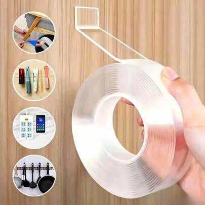 1pc Heavy Duty Transparent Nano Double Sided Adhesive Tape, Waterproof Strong Adhesive, Reusable Washable, No Residue, No Damage To Wall, No Drilling Hook, Kitchen Bathroom Dorm Storage Christmas Craft Multi-Purpose No Damage Sticky Strip