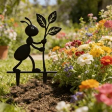 1pc Ant Garden Stakes, Black Metal Garden Decor, Cute Insect Silhouette Yard Art Stakes For Lawn, Patio, Flower Bed, Backyard & Outdoor Garden Decoration - Ant Shape - View 5
