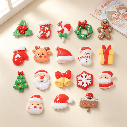 10/30/50 piezas Mini accesorios navideños creativos de dibujos animados hechos a mano DIY con pegamento de crema y resina - Mezcla aleatoria
