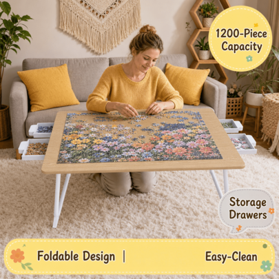 Mesa de rompecabezas con patas plegables, accesorios para rompecabezas, tablero de rompecabezas plegable portátil, superficie plana, diseño ligero, almacenamiento rápido, soporte estable, ahorra espacio, adecuado para salas de estar, dormitorios, etc., un organizador de rompecabezas para actividades de ocio.
