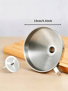 1 pieza Embudo de acero inoxidable, gran diámetro para cocina, filtración de aceite, pantalla de filtro, cuchara de filtración - Ver 4