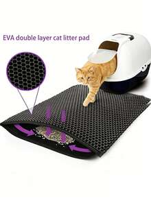 1pc Double Layer Waterproof Honeycomb Design Cat Litter Mat, Collects All Litter Box Waste, Non-Slip, Easy To Clean, Essential Pet Supplies - Black - View 5