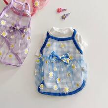 1pc Pet Daisy Mesh Tank Dress, Cute Vest Clothing For Cats And Dogs, Spring Summer Autumn - Multicolor - View 2