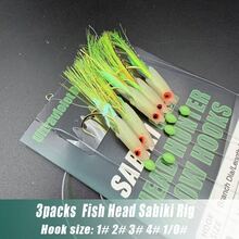 3組裝魚頭仿生Sabiki釣組套裝－仿生路亞附發光珠與閃光亮片，高碳鋼鉤，適用海水/淡水釣鯖魚/沙丁魚/鱸魚/鮪魚 - 綠色 - 查看 2