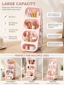 1/2/3pcs Pink/White Desktop Storage Box + 2 Transparent Single Compartment Storage Box/Set, Large Capacity Partitioned Marker Storage Rack, Multi-Functional Stationery Storage Box, Visible Transparent Desktop Organizer, Thickened Durable Classificati - Type a - View 3