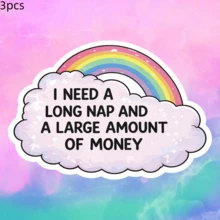 Rainbow Cloud Text "I NEED A ..." - Expressing The Desire To Lie Flat And Get Rich Waterproof Vinyl Sticker - Durable Smooth Surface, Self-Adhesive Bumper Sticker, Suitable For Cars, Windows, Laptops, Trucks, Water Bottles - Multi-Functional Durable Design, Car Sticker - Vinyl - View 10