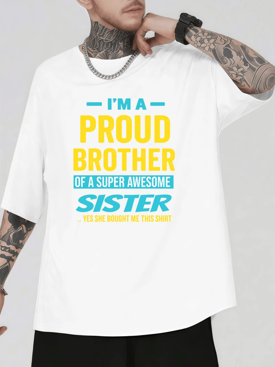 Proud Brother, Awesome Sister, Quality Fabric, Street Hip-Hop, Comfortable, Durable, Art Print - White - View 1