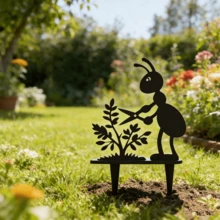 1pc Ant Garden Stakes, Black Metal Garden Decor, Cute Insect Silhouette Yard Art Stakes For Lawn, Patio, Flower Bed, Backyard & Outdoor Garden Decoration - Ant Shape - View 3