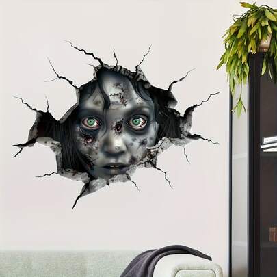 1pc DIY 3D Wall Decal Halloween Wall Transfer Paper: Scary Ghost Woman Sticker, Suitable For Bedroom, Living Room, Creative Halloween Holiday Decoration, Removable, PVC Material