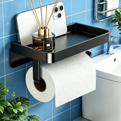 No-Drill Multi-Function Wall-Mounted Toilet Paper Holder, Can Store Phone And Small Toiletries, Built-In Tray Can Place Fragrance Bottle To Prevent Items From Slipping, Elegant Bathroom Accessory, Suitable For Toilet Side Wall, Neat Storage, Fashion Home Decor, Bathroom Decor And Accessories, Back To School, Bathroom Storage, Bathroom Storage Organizer, Toilet Paper Holder