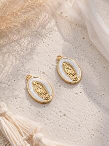 2/3/5pcs Stainless Steel 18K Gold Plated Oil-Drip Vintage Virgin Mary Pendant Set, Retro Fashion Exquisite Versatile Pendant Charm, Handmade Clavicle Chain, Mini Earrings, Daily Commute, Worship Wear Accessories - Yellow Gold - View 6