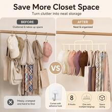 2pcs Set 8-Hook Closet Storage Rack, Space-Saving Clothes And Hat Organizer, With Adhesive Wall Hooks, Multi-Purpose Closet Storage, Can Store Hats, Bras, Scarves, Belts And Accessories. - View 6