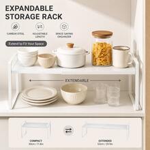 1 pieza Organizador de estantería de cocina expandible, de acero de carbono, gran estantería ajustable para especias, apta para cocina, despensa, baño, dormitorio, oficina, color blanco - Multicolor - Ver 10