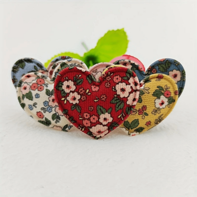 20/40/50/60Pcs Fabric Printed Heart-Shaped Stickers, Handmade Decoration, Suitable For Jeans, Backpacks, Hats, Shoes, Jackets, Hair Clips, Crafts And Other Clothing And Decor