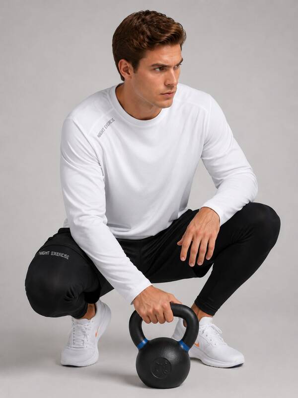 Ice Silk Long Sleeve T-Shirt And Sports Long Pants With Lining, 2-In-1 Elastic Quick-Dry Casual Sports Pants, Comfortable And Durable