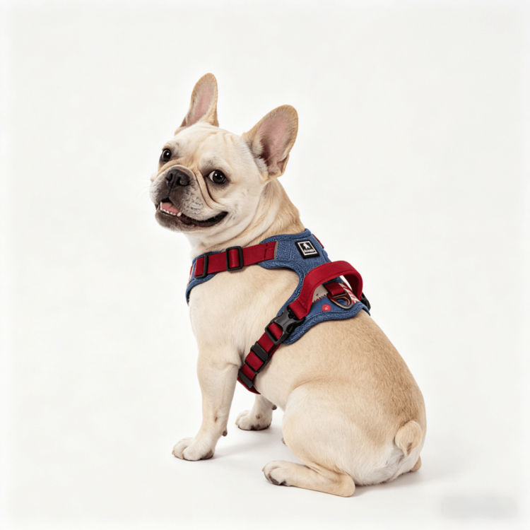 Denim Style Pet Harness, Anti-Burst Anti-Escape Reflective Dog Harness, Comfortable Breathable Mesh Lining, Close-Range Anti-Burst Auxiliary Handle, Four-Point Adjustable For Customized Fit, Suitable For Small And Medium Dogs. Wide Handle Leash Distributes Pulling Force And Prevents Hand Strain. - Blue - View 4