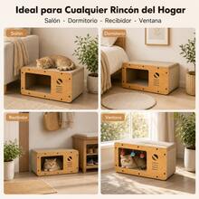 Casa para Gatos Multifuncional com Riscador Integrado, Cama Aconchegante para Descansar e Brincar, com Campainha Pendurada que Entretem o seu Animal, Protege seus Moveis e Sofas enquanto o Gato Brinca e se Exercita em Casa, Design Pratico e Divertido para o Lar - L - Ver 8