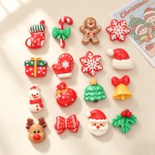 10/30/50pcs Aksesoris Resin Natal Mini Kartun Lucu Pohon Natal Santa Claus Kepingan Salju Kaos Kaki Natal Berbagai Jenis Elemen Natal untuk Dekorasi Datar Buatan Tangan - Campuran Acak - MultiWarna - View 4