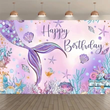 1件美人魚鱗片生日派對背景布,聚酯纖維材質,適用於生日派對裝飾、派對裝飾、生日派對裝飾等 - A - 查看 2