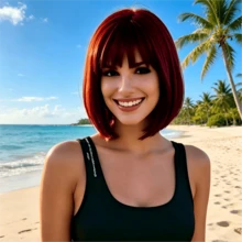 Wig Bob Burgundy 12 Inci untuk Wanita dengan Poni Lurus, Rambut Pendek Lembut Alami, Cocok untuk Semua Warna Kulit, Perjalanan Sehari-hari, Fotografi, dan Halloween. - Burgundy - View 2