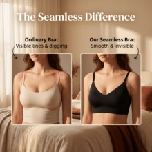 Women's No Show Seamless Bralette, Wireless V Neck Lounge Bra With Adjustable Straps, Soft Stretch Breathable Crop Innerwear For Home, Travel, Layering & Light Activity - Black - View 3