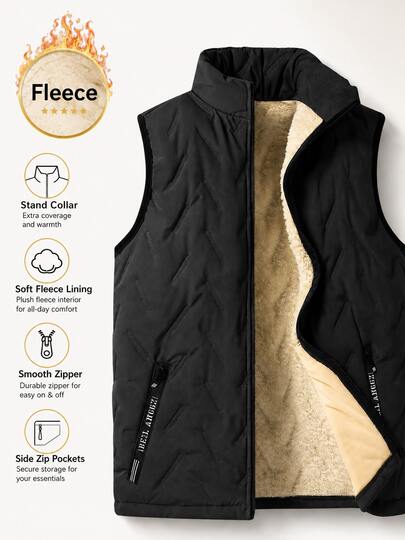 Plush Vest For Men, Fleece Vest Men's Stand Collar Fleece Vest Jacket, Outdoor Sportswear, Casual Zipper Pocket Lightweight Leisure Activities. Men's Fleece Vest