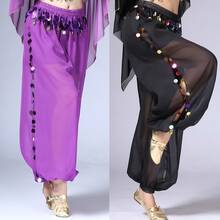 1pc Belly Dance Sequin Performance Pants, Stage Performance Lantern Pants, Dance Practice Sequin Wide Leg Pants, Suitable For Festivals, Exotic Decor, Bohemian Vintage Style, Sari Inspired Design - Multicolor - View 2