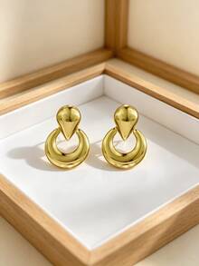 金色不鏽鋼耳環套組，金色琺瑯白色向日葵花珍珠耳環，優雅水滴珍珠耳釘，花瓣紋理花卉飾品，海灘耳環，適合日常通勤、派對、婚禮等不同場合 - 彩色 - 查看 4