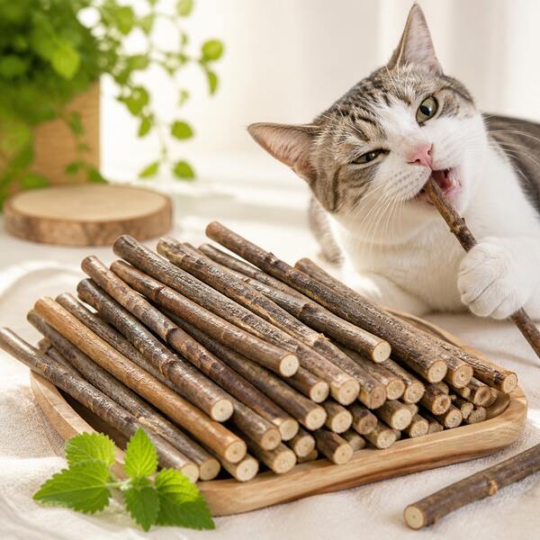 Zahnpflege-Kausticks für Katzen, 12/32 Stück, natürliche Katzenminze-Sticks aus Silberwein (Matatabi), Katzenminze-Spielzeug für Kätzchen und ausgewachsene Katzen, Zahnreinigungs-Holzstäbchen, frischer Atem, zum Kauen, Lecken und Interaktiv