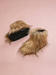Girls' Khaki Brown Long Fur Snow Boots, Thick Warm Anti-Slip Soft Sole Autumn/Winter Boots - Brown - View 4