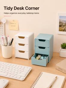 3-Compartment Drawer Storage Box, Lightweight Stackable Portable Desktop Organizer, Multi-Compartment Design, Suitable For Office Supplies, Jewelry, Cosmetics And Crafts, Home And Office Daily Storage And Organization Solution - Multicolor - View 9