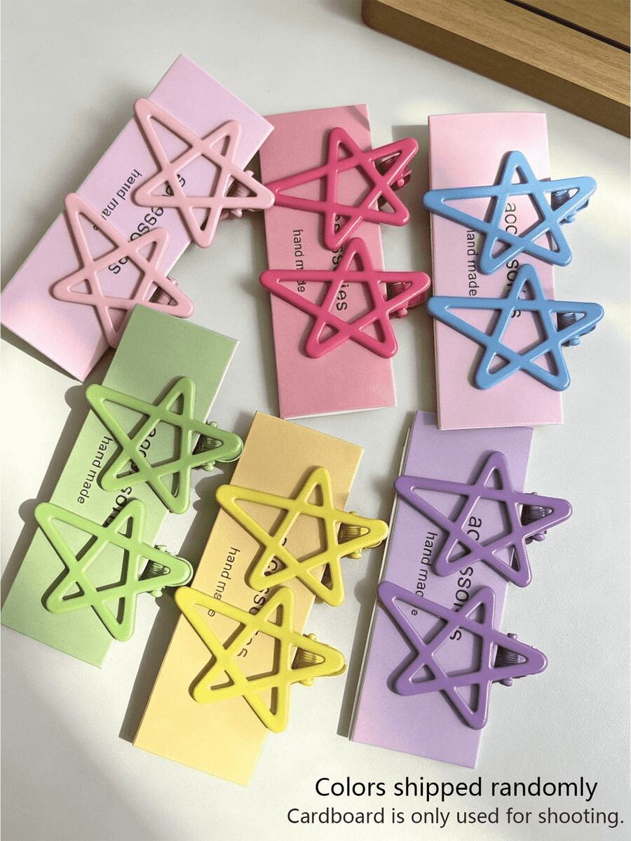 12入多巴胺實心鏤空星星髮夾,甜美瀏海與側髮飾品,波點設計髮夾 - 彩色 - 查看 1