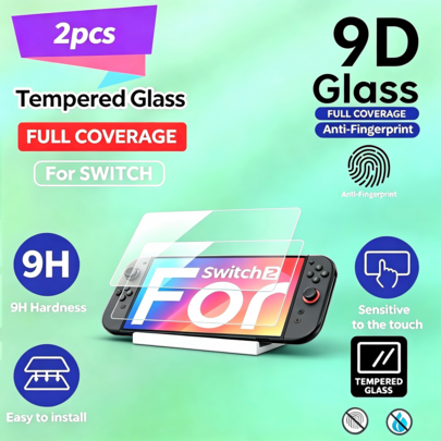 Switch/Switch OLED/New Switch 2(2025)/Switch Lite Console Full Coverage Tempered Glass Screen Protector, Scratch-Resistant, Anti-Drop - Anti-Fingerprint, Easy Installation, High Definition, Soft, Dust-Proof, Bubble-Free