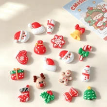 10/30/50pcs Aksesoris Resin Natal Mini Kartun Lucu Pohon Natal Santa Claus Kepingan Salju Kaos Kaki Natal Berbagai Jenis Elemen Natal untuk Dekorasi Datar Buatan Tangan - Campuran Acak - MultiWarna - View 8