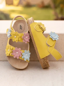 2026 Girls Floral Sandals - Macaron Color 3D Layered Floral Decor Girls Shoes - Suitable For Daily And Other Occasions! - Yellow - View 4
