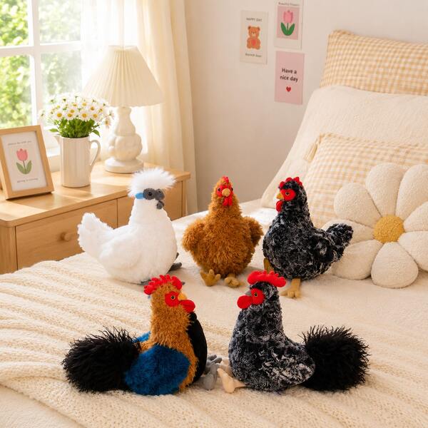 1 pieza Muñeco de peluche suave y realista de pollo, figura de gallo o gallina como regalo de cumpleaños, Ramadán, Eid o Día de la Madre