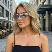 Y2K Square Silver Mirror Wrap Around Women Rhinestone Glasses For Women Lentes De Sol Glasses Back To School Beach Accessories For Woman - 棕色 - 查看 4