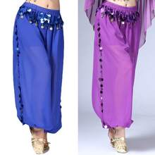 1pc Belly Dance Sequin Performance Pants, Stage Performance Lantern Pants, Dance Practice Sequin Wide Leg Pants, Suitable For Festivals, Exotic Decor, Bohemian Vintage Style, Sari Inspired Design - Multicolor - View 4