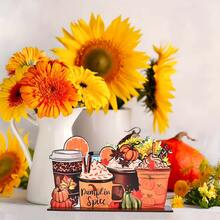 Autumn Harvest Wooden Desktop Hanging Sign - Pumpkin & Maple Leaf Cup Design, Suitable For Halloween And Thanksgiving Decor, Office & Home Seasonal Accents, Handmade Craft, - 1PC - View 6