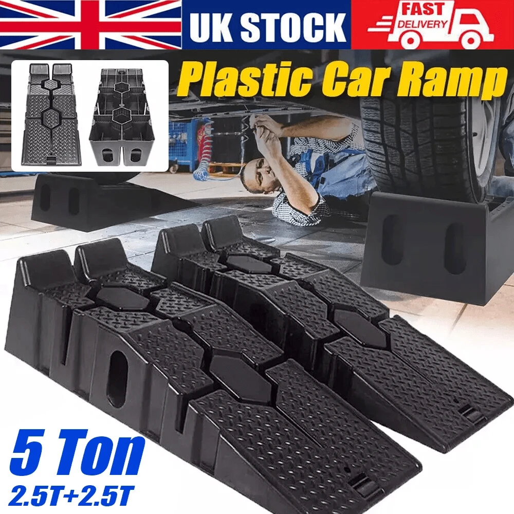 2PCS Heavy Duty 5 Ton 2.5+2.5 Ton Plastic Car Ramp Lifting Ramps 33cm Extra Wide, Black - 2PCS Car Lifting Ramp - View 1