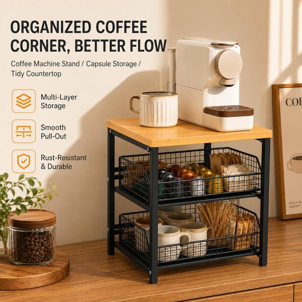 Microwave Oven Cart, Small Kitchen Storage Rack, Microwave Oven Shelf With Bottom Storage Basket, No Wheels, Sturdy Solid Wood And Metal Structure, Space-Saving Countertop Storage Rack For Tableware, Bowls, Coffee Maker, Utensils, Spices - No Electricity Needed, Stylish Design, Home Organization, Kitchen Countertop Organizer With Drawers And Metal Basket - Suitable For Office, Living Room, Cafe, Tea Shop, Bedroom, Dorm, Bathroom, Kitchen Storage And Organization - Kitchen Tool Storage, Desk Organizer, Office File-Tool Storage
